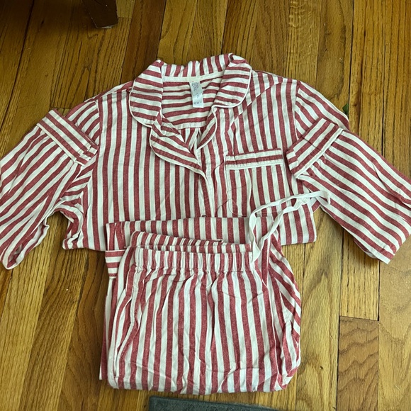 Stars Above Red and White Striped Flannel Pajama Set - Picture 1 of 2